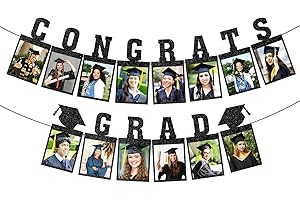 BISWITER No DIY Graduation Photo Banner, Graduation Picture Banner, Black Congrats Grad Banner, Graduation Banner with Picture, Graduation Banner with Photo, Personalized Graduation Banner 2024