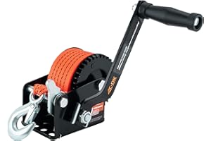 AC-DK 600lbs Heavy Duty Boat Trailer Winch with 19FT Strap, 2-Way Ratchet & 3.2:1 Gear Trailer Winch, Portable Hand Crank Winch for Boat, Truck, Trailer, RV, ATV, Jet Ski
