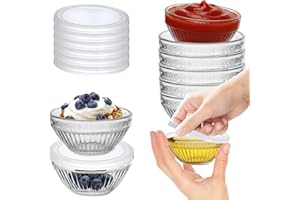 FUYITE 6 Pack Mini 3 Inch Small Glass Bowls with 6 Pack Lids, 2.5 oz Clear Glass Pinch Bowls, Condiment Containers, for Dips,