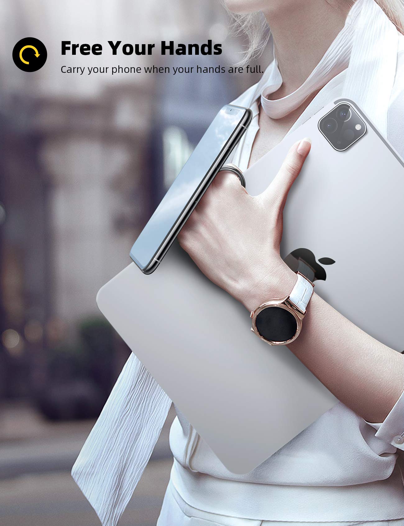 Lamicall Cell Phone Ring Holder Stand - Phone Finger Gip Kickstand, 360° Rotation Polished Metal Grip for Magnetic Car Mount, Fit for iPhone 17/16/15/14 Pro Max Air, Android Smartphone Accessories