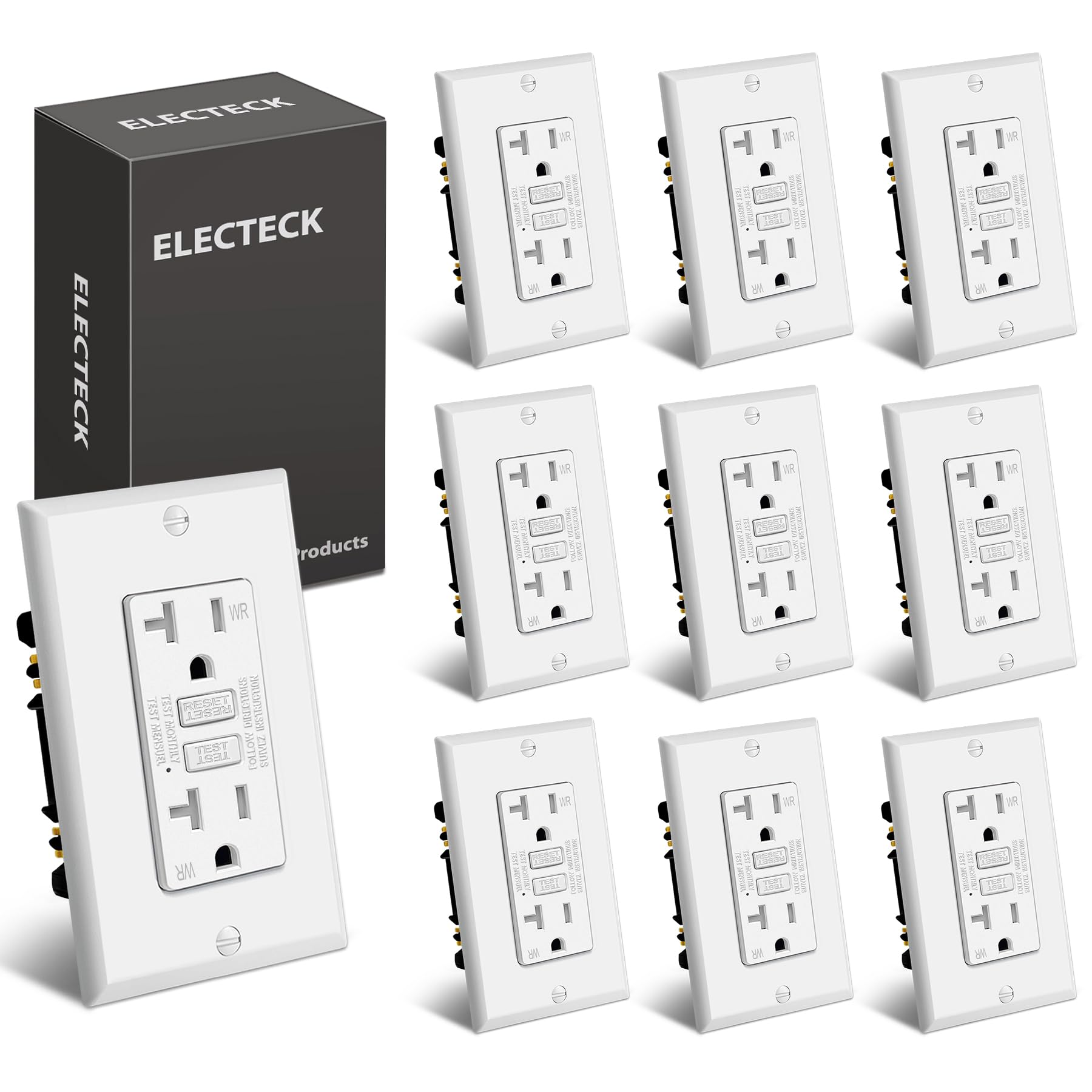 ELECTECK 10 Pack GFCI Outlets 15 Amp, Tamper Resistant (TR), Self-Test