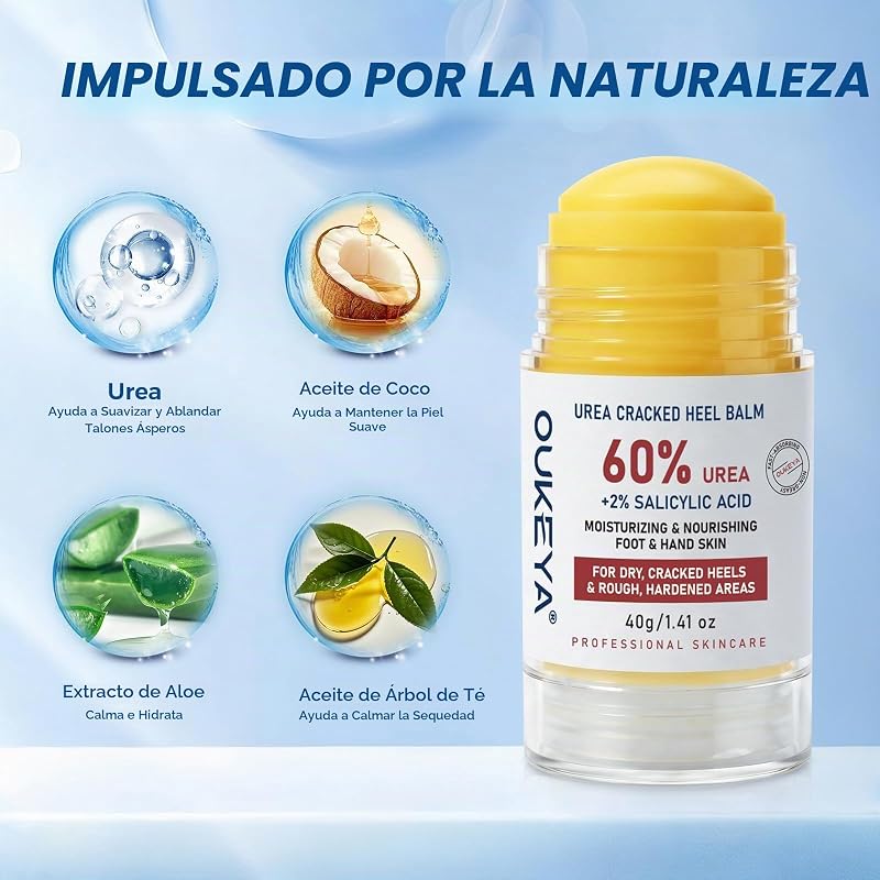 Stick Antidurezas con 60% Urea & 2% SA, Bálsamo Sólido Suavizante para Talones, Pies, Codos y Rodillas, Cuidado Intensivo para Piel Seca y Áspera, 40 g