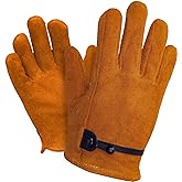 Hocoi Moa Toddler Work Gloves Age 2-12, Sheepskin/Cowhide Kids Leather Work Gloves for Children Yard Gardening (Brown/Yellow)