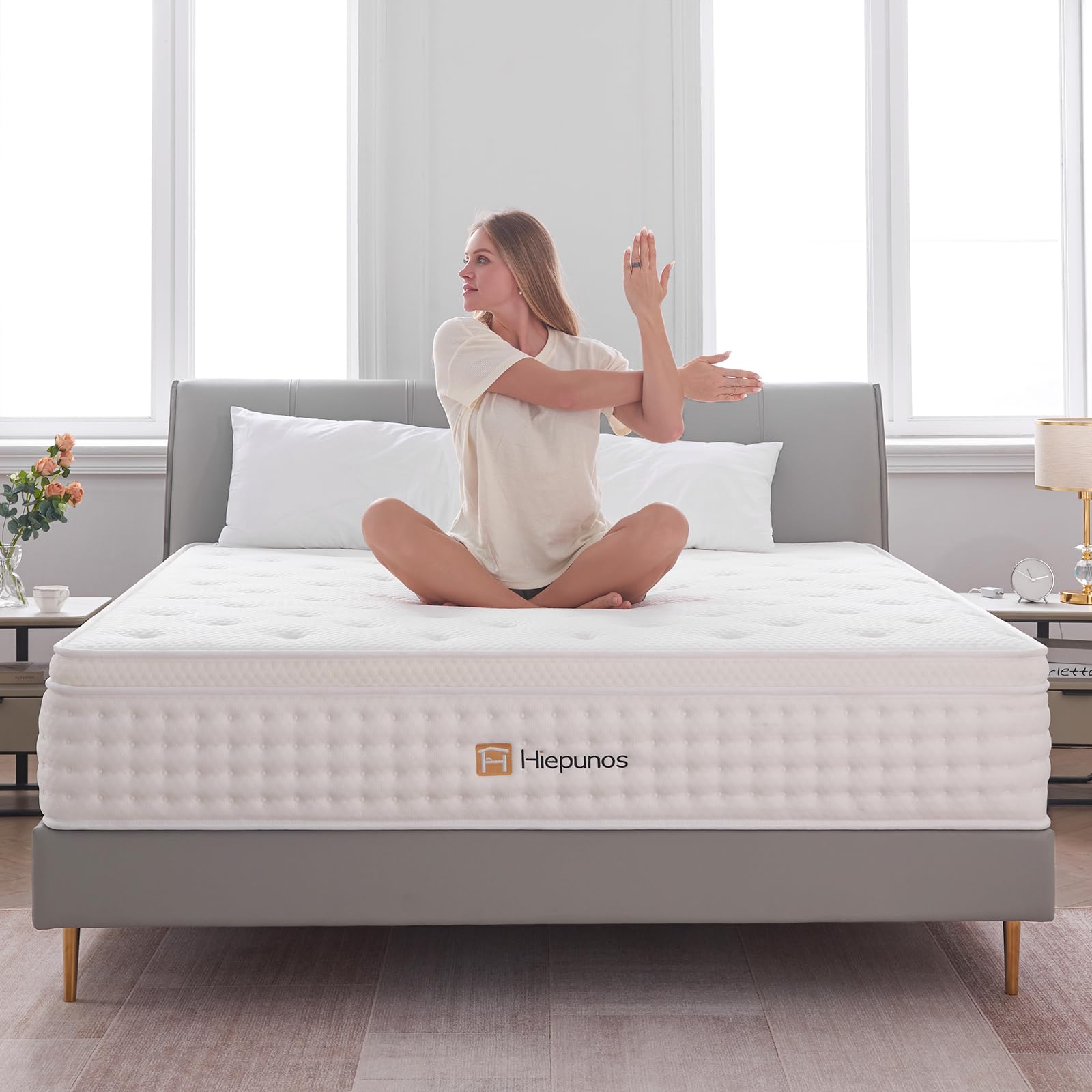Hiepunos Double Mattress,10.2 INCH Hybrid Memory Foam and Individually Pocket Spring,4FT6 Double Bed Mattress Medium Firm,Ergonomic Pressure Reducing,Improve Sleeping(135x190x26cm)