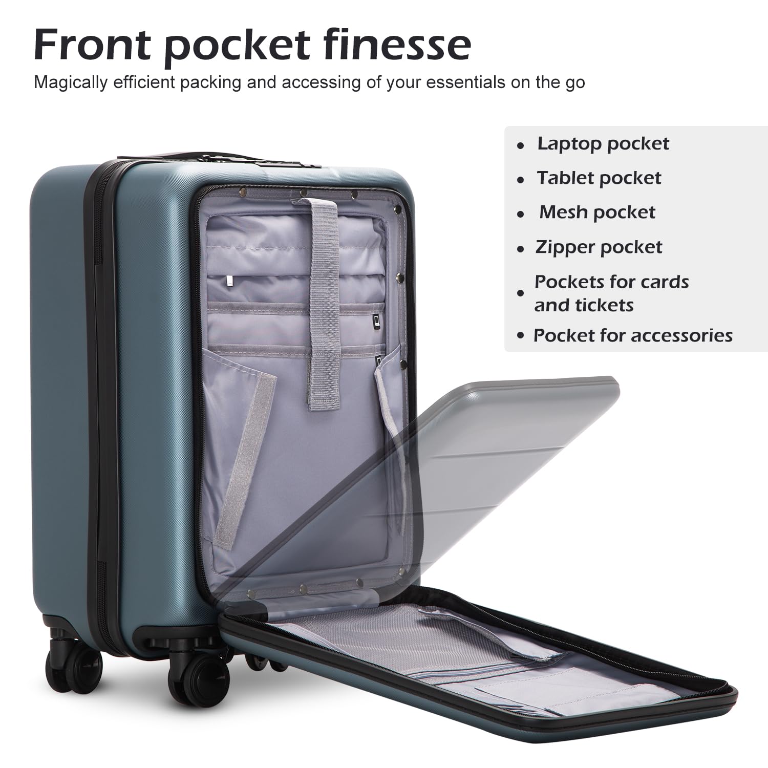 Coolife Luggage Suitcase Piece Set Carry On ABS+PC Spinner Trolley with pocket Compartmnet Weekend Bag(Titanium gray, 2-piece Set)