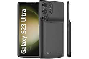 HUIJE Galaxy S23 Ultra Battery Case, 5000mAh Extended Battery Charging Case for Samsung Galaxy S23 Ultra 5G Rechargeable External Backup Battery Powerbank Charger Case, Add 100+% Extra Juice, Black