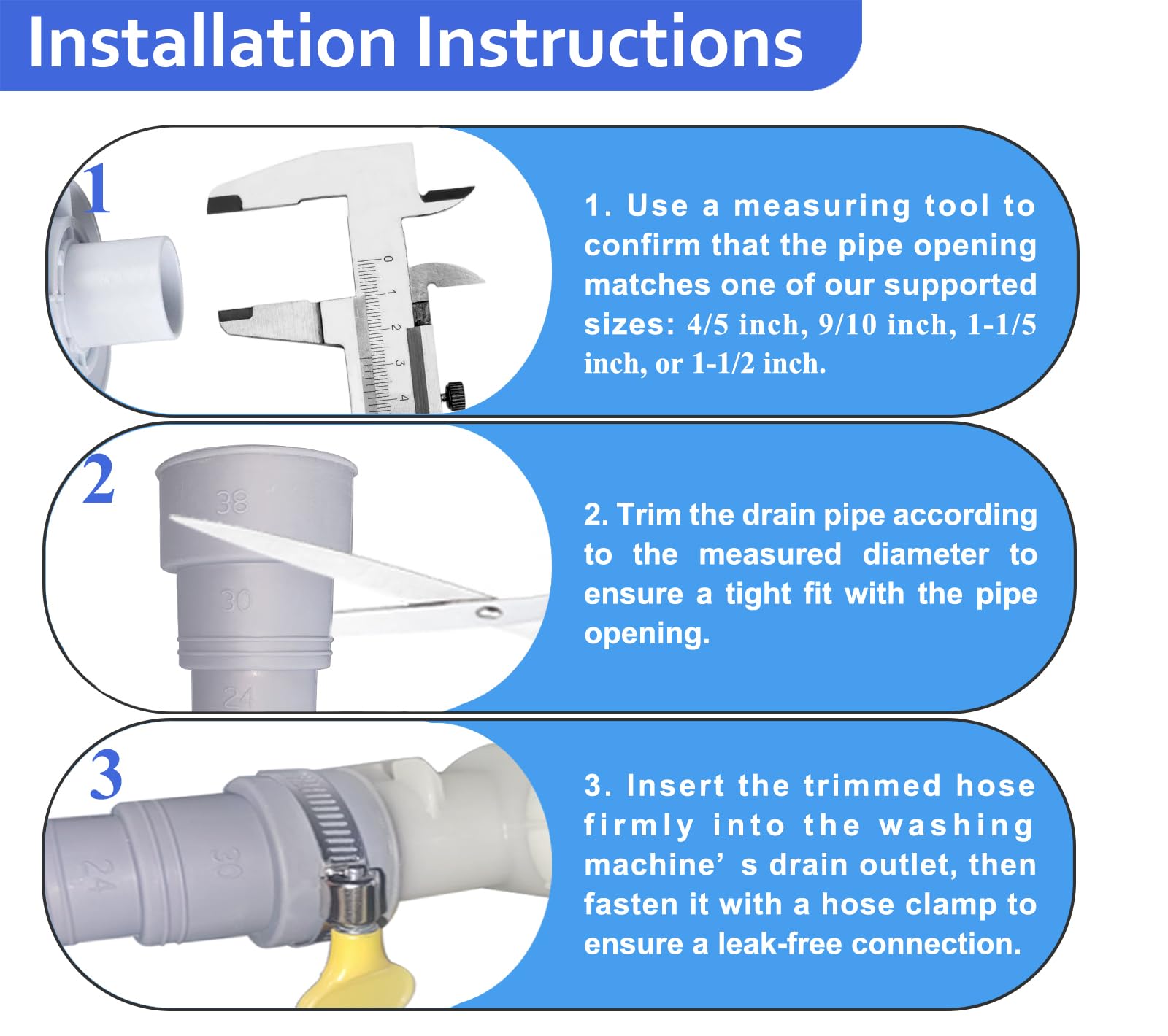6.5ft Washing Machine Drain Hose Extension Kit - Universal for Washer, Dishwasher & Dehumidifier, 7-Piece Set with U-Bracket, 4 Clamps & Adapter