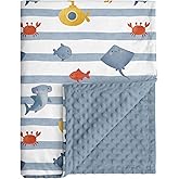 CIVARUA KIDS Baby Minky Blanket for Boys Girl, Super Soft Newborn Nursery Blanket with Double Layer Dotted Backing, 30x40 Cozy Printed Bed Throw Blanket, Undersea World