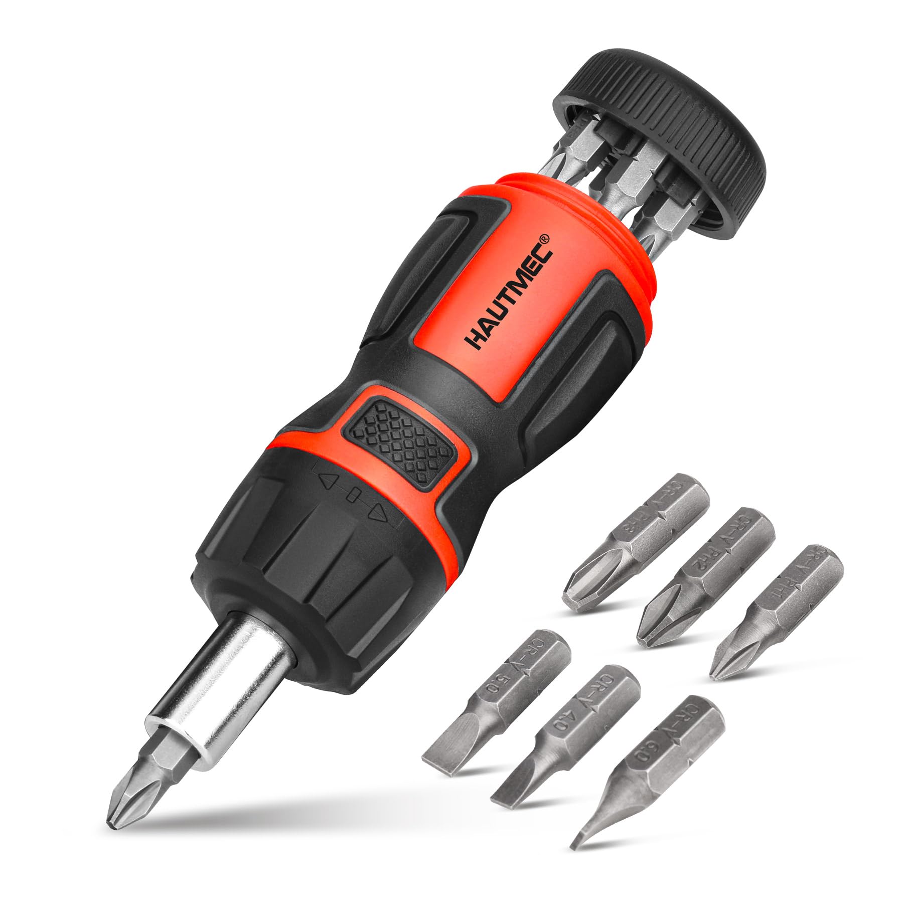 HAUTMEC 7-in-1 Stubby Ratcheting Screwdriver Set, Multi Screwdriver Tool All in One, Ratchet Screwdrivers Set with Multi Bit Screw Driver, Chrome Vanadium Steel Shaft, 3PCS Phillips and 3PCS Slotted