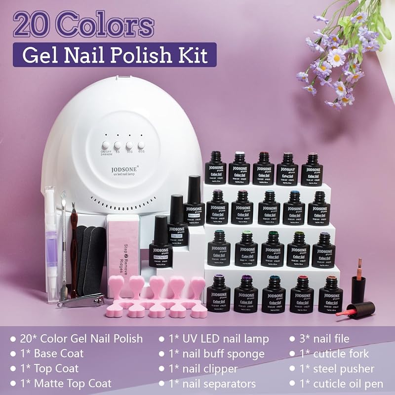 Kit de esmalte de uñas de Gel de 20 colores con Base de luz UV capa superior mate Gel de uñas vibrante de alto brillo equipado con herramientas de manicura… — foto 4 de 8