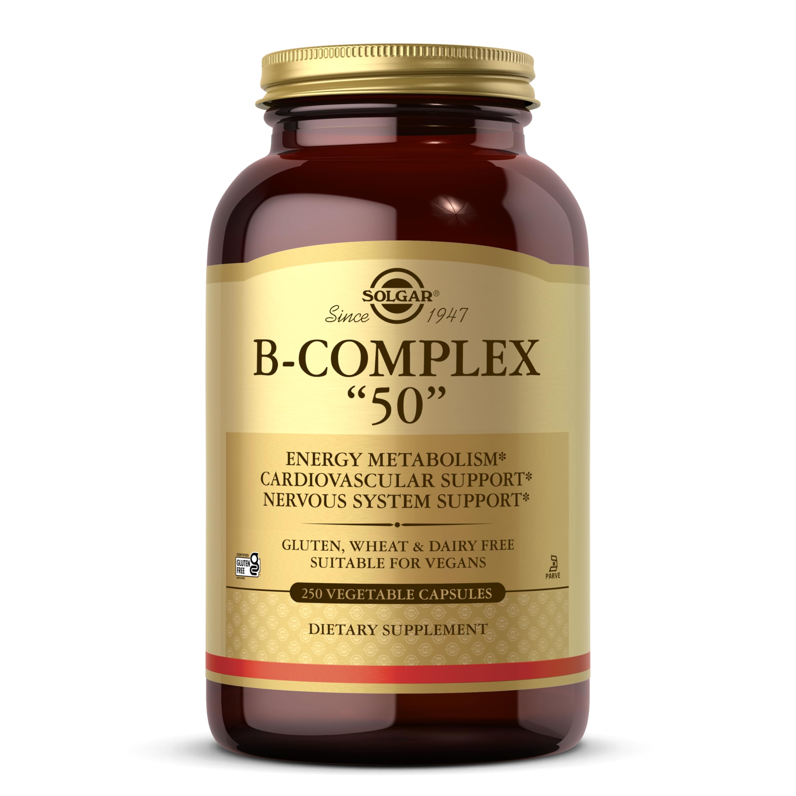 Solgar Vitamin B-Complex 50'' Vegetable Capsules - Pack of 250 - High Potency - Reduces Fatigue for Mental Performance, Busy and Active Lifestyles With Thiamine, Riboflavin, Folic Acid - Vegan