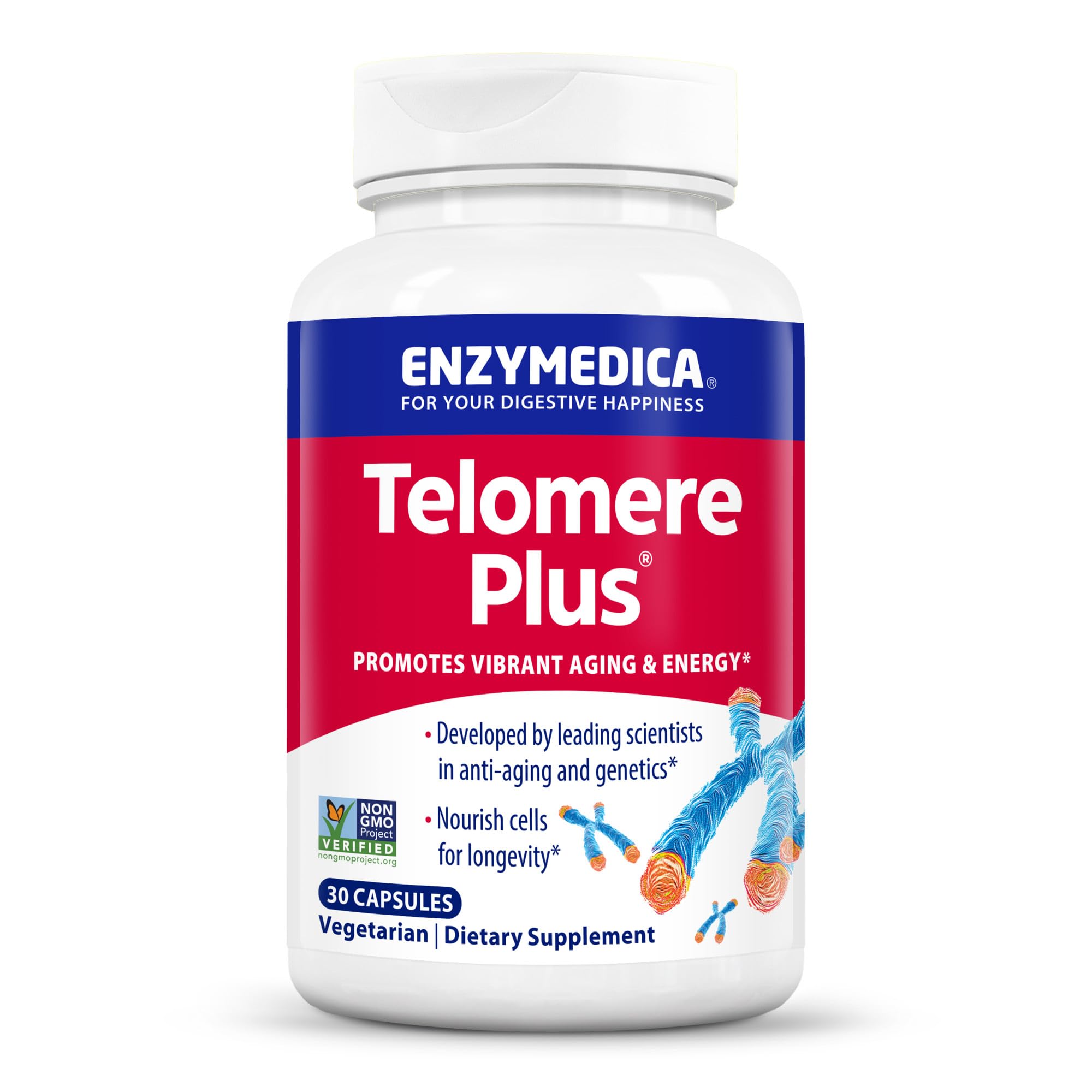 Enzymedica, Telomere Plus, Cellular Support, Dietary Supplement, 30 Capsules, Vegetarian, Gluten-Free, Soy-Free