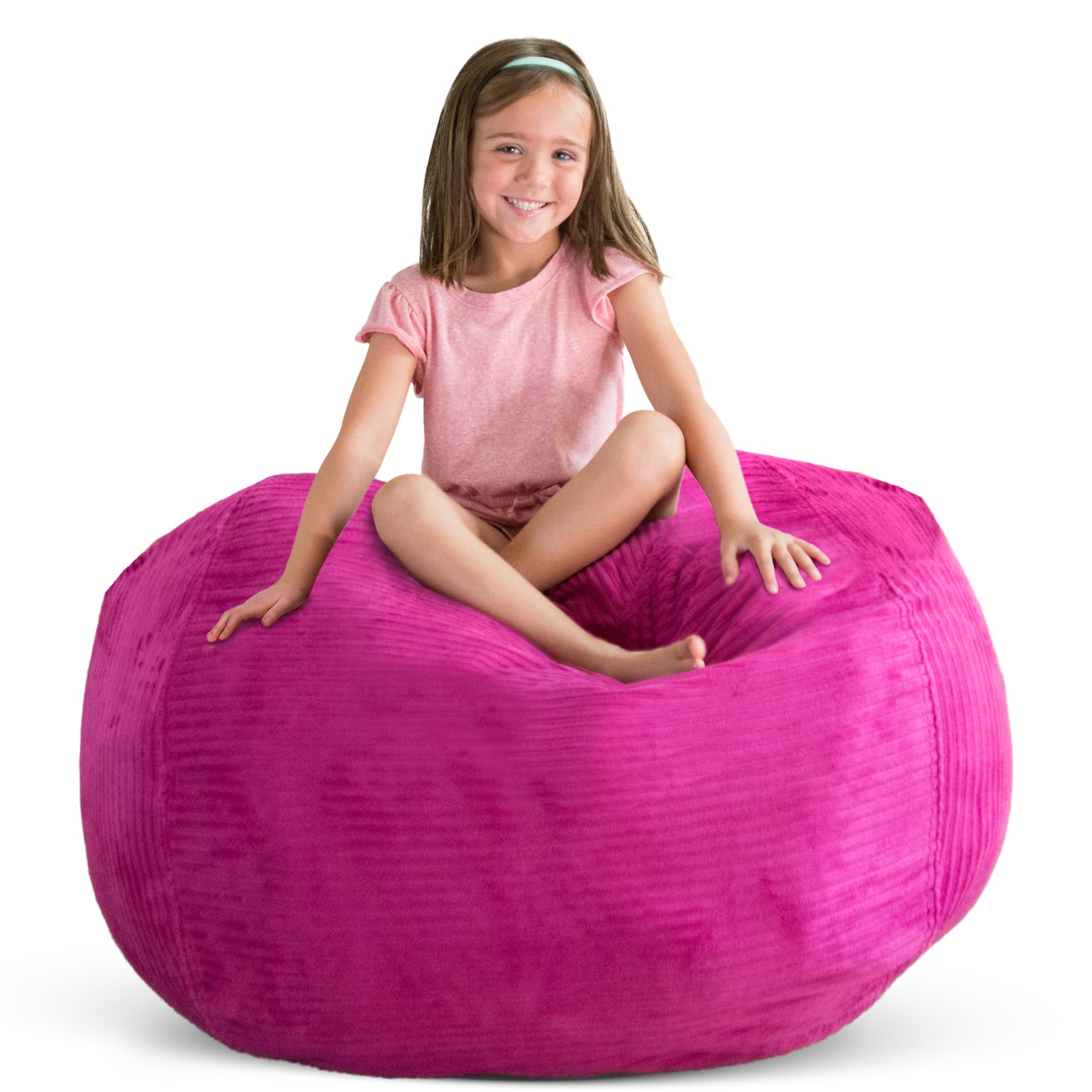 Creative QT Stuff ’n Sit Large 33’’ Bean Bag Storage Cover for Stuffed Animals & Toys, Giant Beanbag Chair for Plush, Toddler & Kids Rooms Bedroom Organizer for Christmas, Hot Pink Corduroy