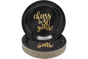 Disposable Plates - 48-Count Paper Plates, 30th Birthday, Wedding Anniversary Party Supplies for Appetizer, Lunch, Dinner, De