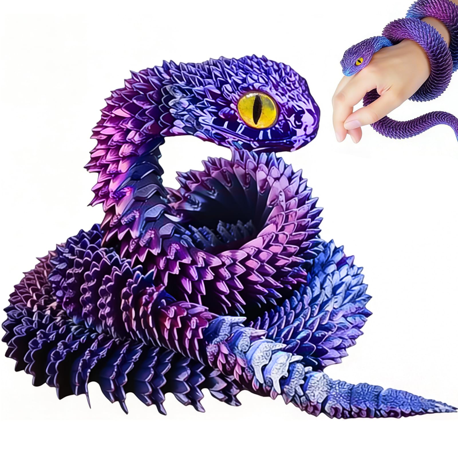 zhongko 3D Printed Snake, 3D Printed Animals, Sensory Animals Toy for Stress Relief, Funny Snake Toy for Home and Office Decoration, Great Gift for Animal Lovers (Purple)