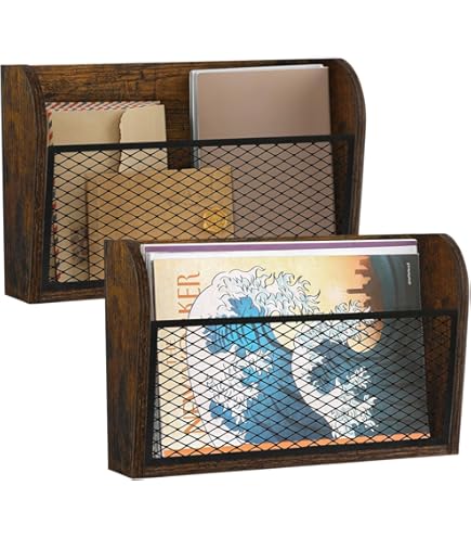 Vintage Tin Mail Organizer - Wall Mount File Holder For Letters, Office Desk Storage In Aged Nickel Finish