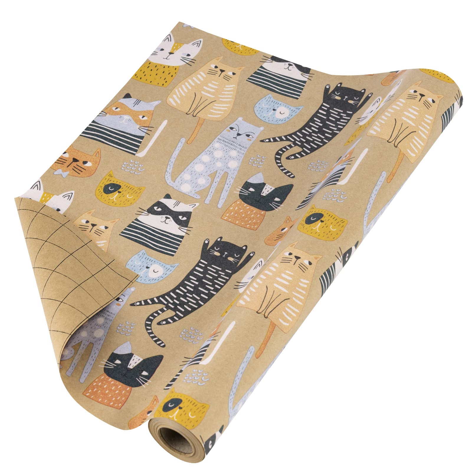 RUSPEPA Kraft Wrapping Paper Roll - Cat Design for All Occasions - 43 cm x 10 m