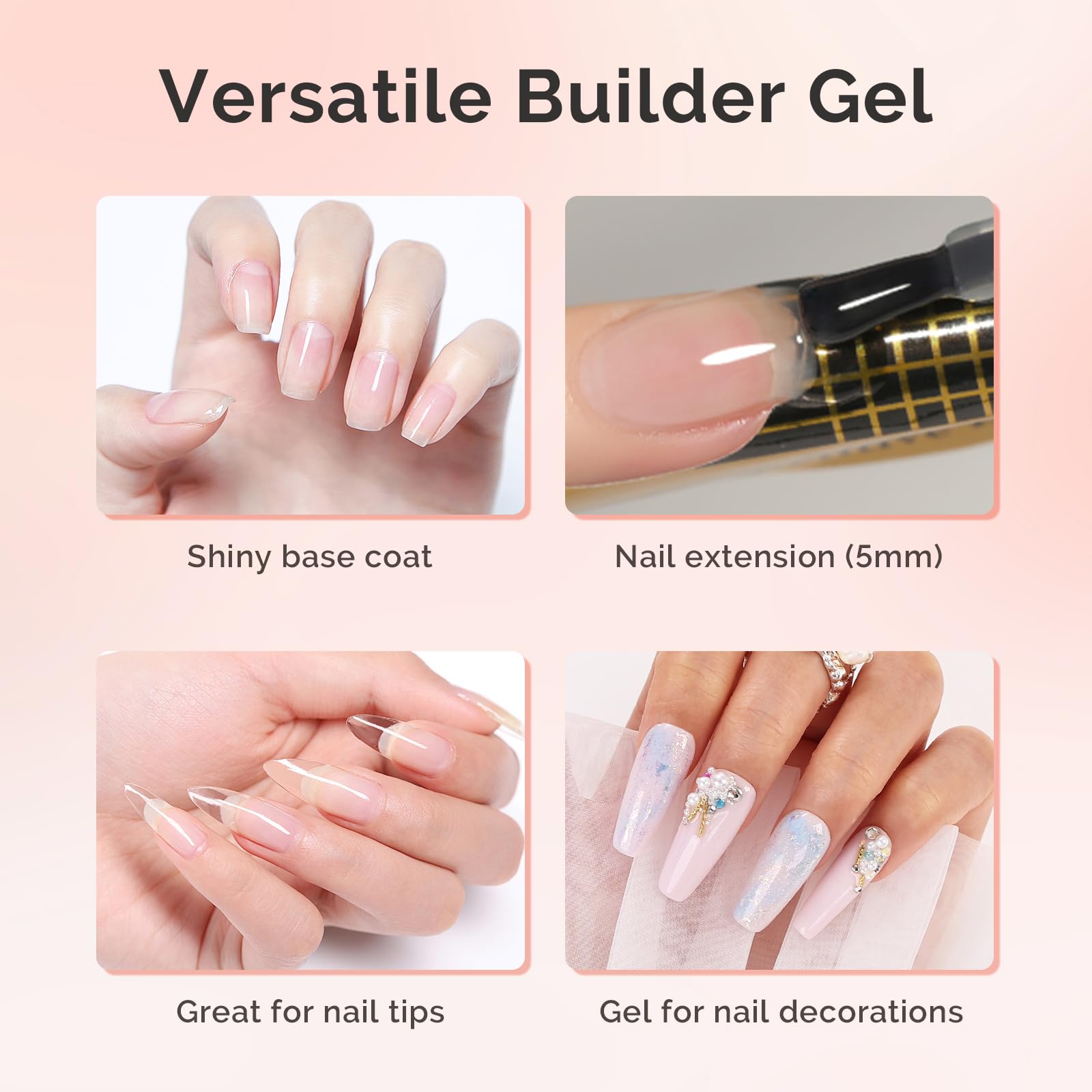MelodySusie Builder Clear Base Gel for Nails Thickening, Soak Off UV Extension Gel, Rhinestone Glue in a Bottle for Nail Art Design - Gift for Women - Image 3