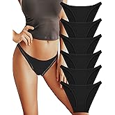 FINETOO 6 Pack String Underwear for Women Cotton High Cut Stretch Breathable Low Rise Hipster Cheeky Bikini Panties S-XL