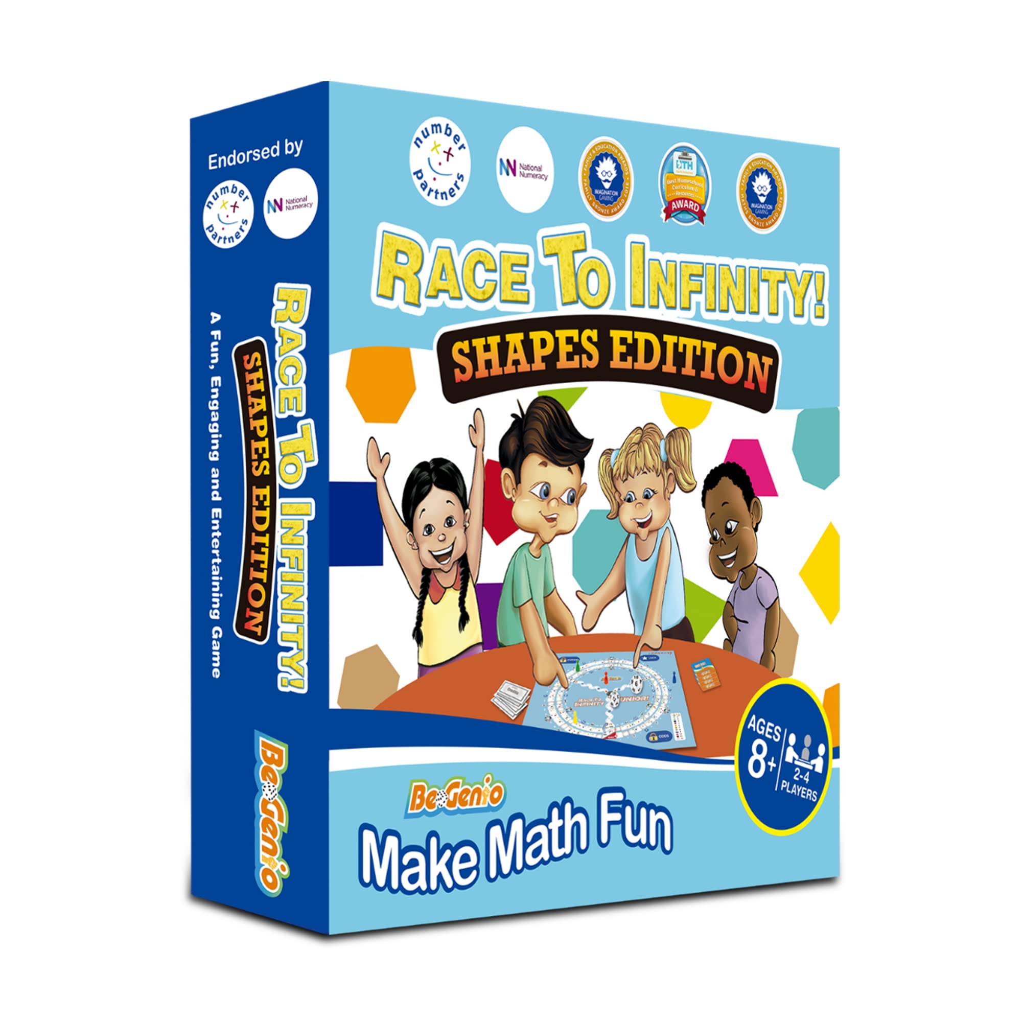 BeGenio Race To Infinity Shapes Edition, Maths Games for Kids 8 Years and Up, Fun Games for Boys and Girls, Multi-Level Learning Games for the Family, Maths Educational Games