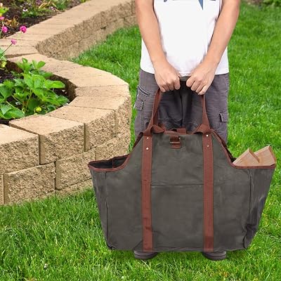 Duokon Large Canvas Firewood Log Carrier Tote Bag - Thickened Wood Holder