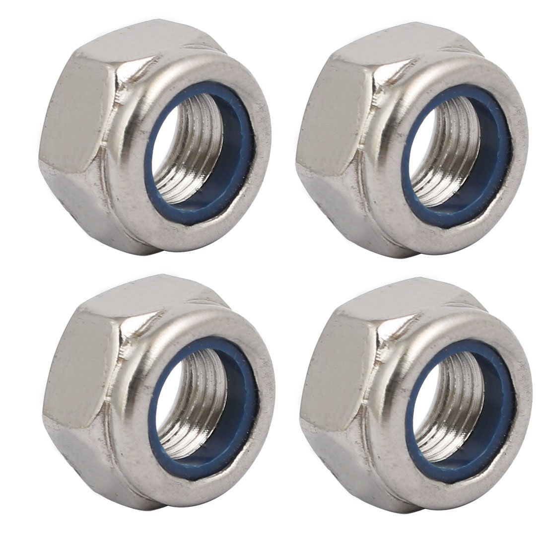 Sourcingmap 4pcs M12 x 1.25mm Pitch Metric Fine Thread 304 Stainless Steel Hex Lock Nuts