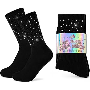 Brikabia Cheer Socks for Girls, Double-Sided Rhinestone Sparkly Crew Socks Cheerleader Gifts Game Day Dance Team