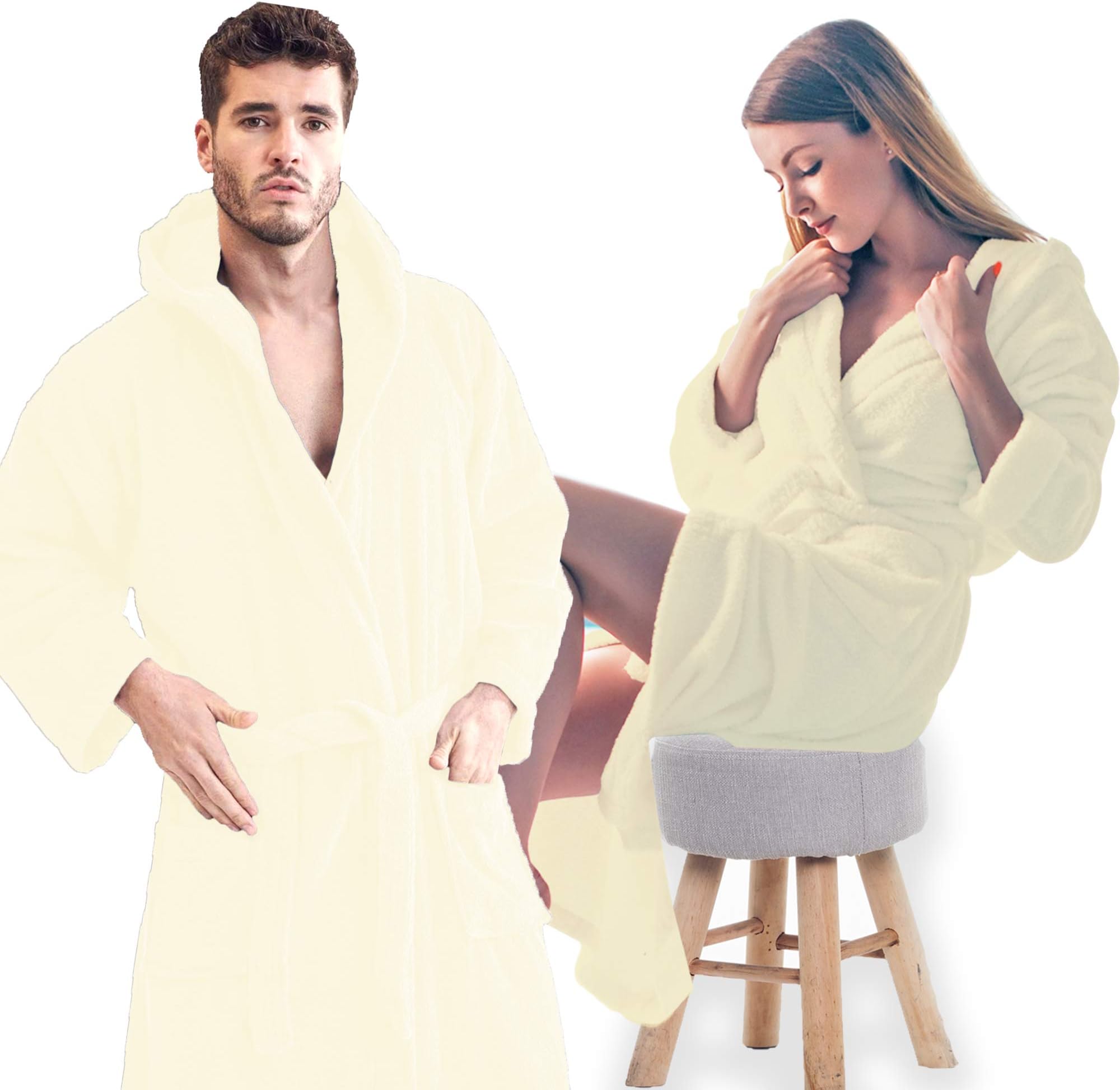 Sunshine Linens Dressing Gown for Men and Women - 100% Cotton Terry Towel Wrap Hooded Nightwear | Unisex Bath Robe | Perfect for Gym Shower Spa Hotel | Kimono Robes