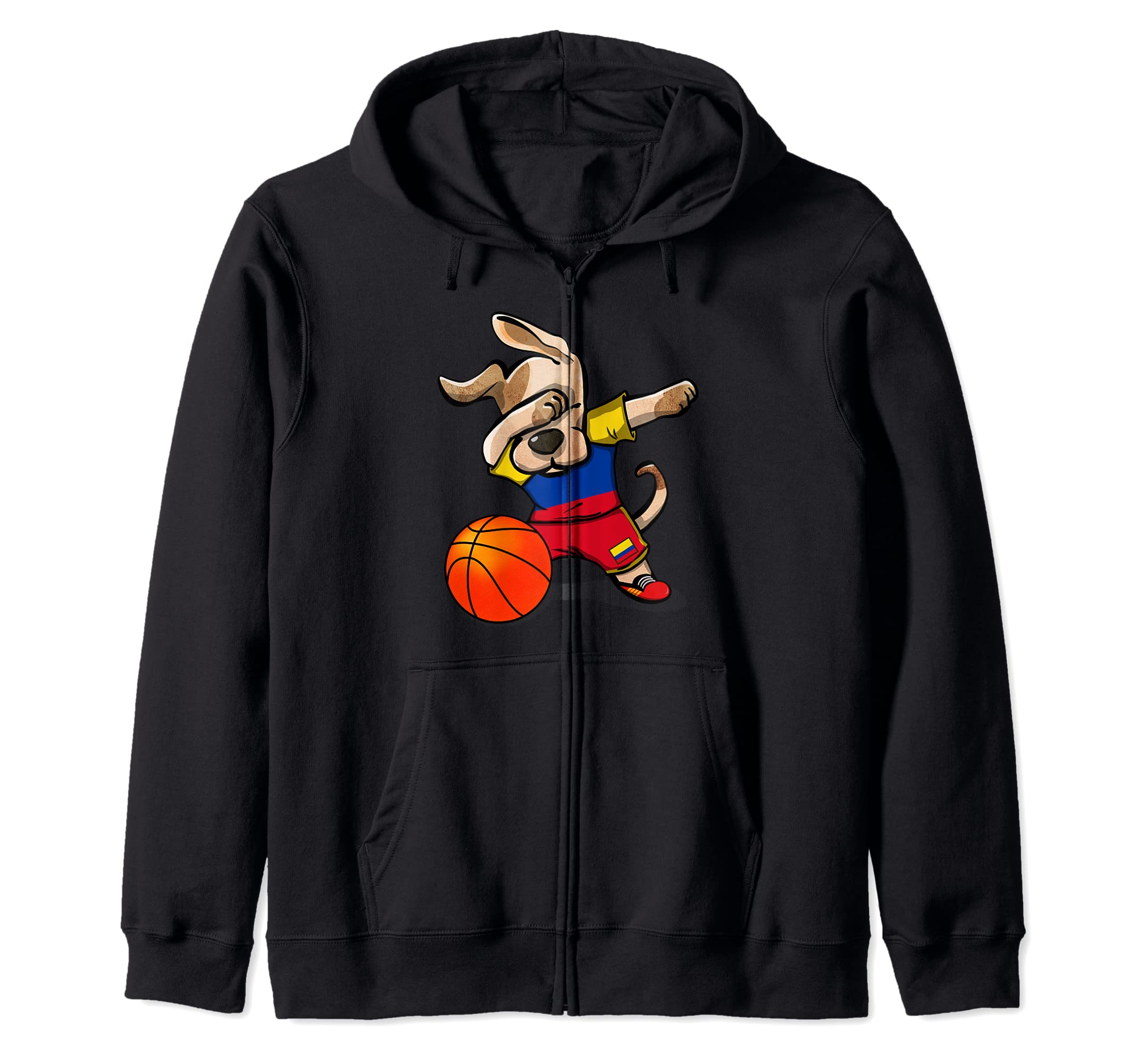Funny Dabbing Dog Colombia Basketball - Colombian Flag Sport Zip Hoodie