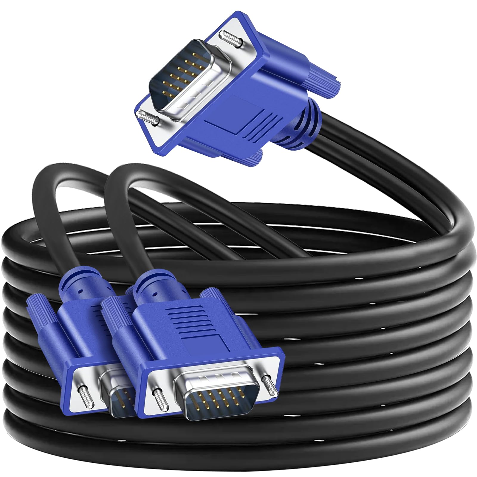 SAISN VGA Splitter Cable for 2 Monitors - 3-in-1 Dual Monitor Y Adapter Video Cord - 1080P Male to 2 Male Cable - Screen Duplication for Projectors, HDTVs, Displays - 2M