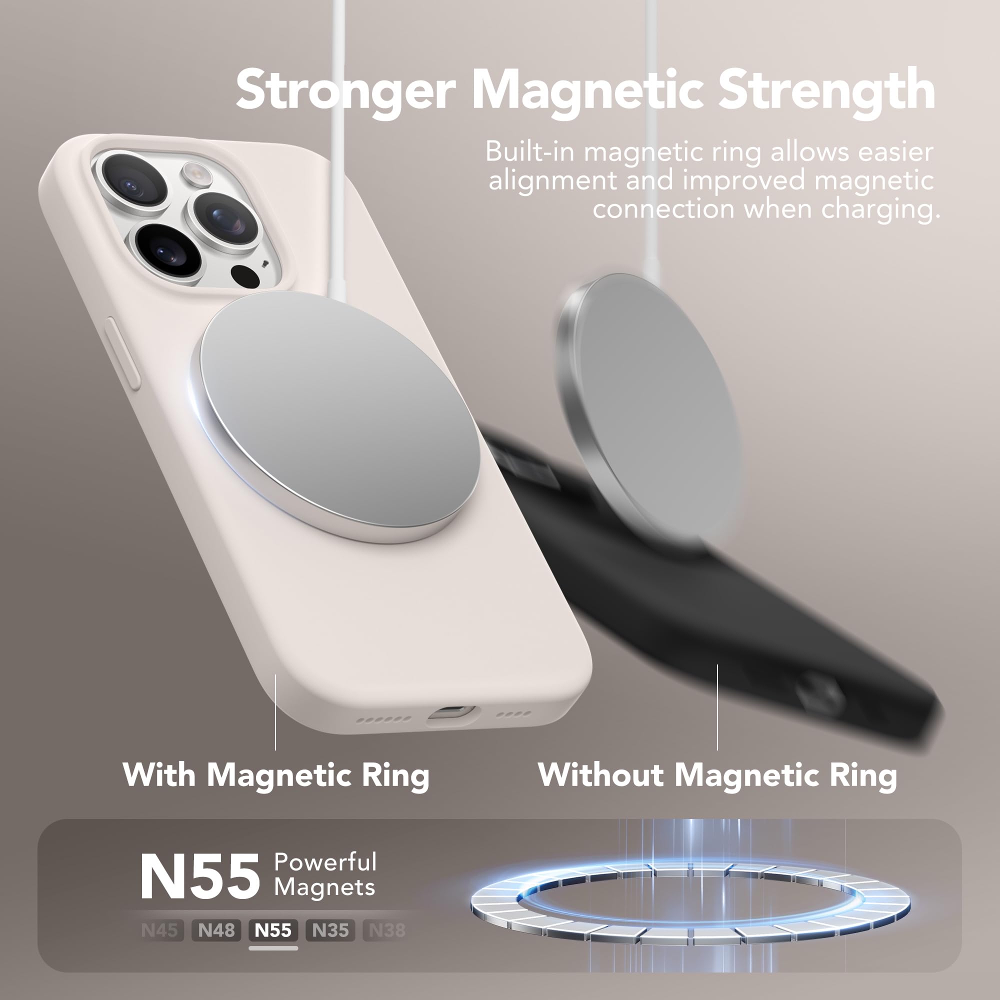 GONEZ for iPhone 14 Pro Max Case Silicone, Compatible with MagSafe, with Screen Protector + Camera Lens Protector, Liquid Silicone Shockproof Protective iPhone 14 ProMax Case 6.7", Stone - Image 3