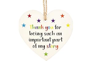 HEZNZXQ Wooden Hanging Heart Plaque, Friendship/Teacher Appreciation Gift, Thank You for Being Such an Important Part of My Story, Wood Hanging Sign for Wall Door Decor(C02)