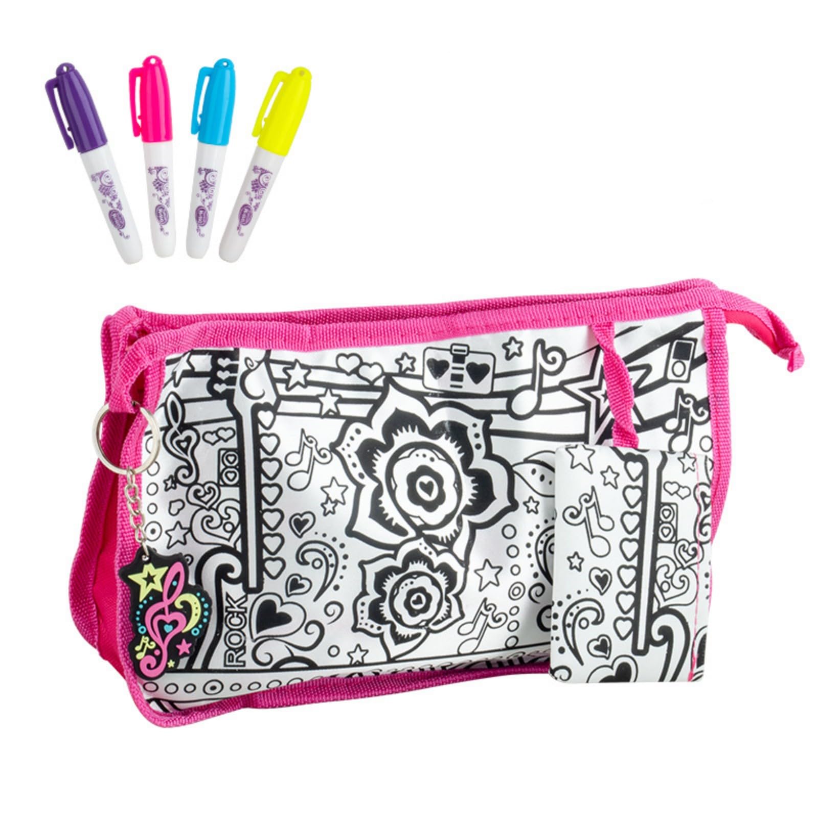 CHUANGOU Doodle Pencil Case, Color Your Own Canvas Pencil Pouch, Coloring Pencil Bag with Washable Fabric Markers
