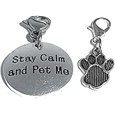 Hidden Hollow Beads Clip On Charm, Bag, Purse, Handbag, Message, Keychain, Zipper Pull, Bracelets, Necklaces, Jewelry (Pet Charm - Stay Calm and Pet Me)