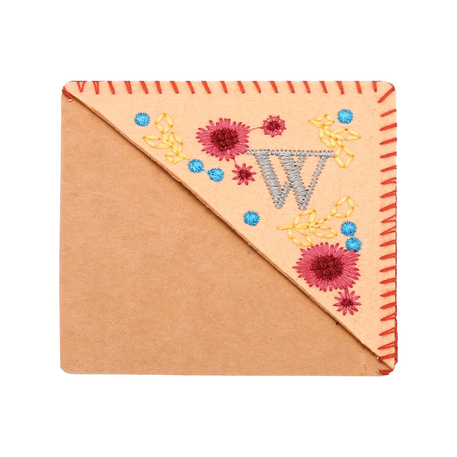 PATIKIL Personalized Embroidered Corner Bookmark, Cute Flower Felt Stitched Triangle Handmade Book Page Mark for Women Men Book Lover Teacher, Pink, Letter W