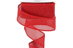MIDI RIBBON MEEDEE Red Burlap Wired Ribbon 1.5 Inch Wired Edge Burlap Roll Red Rustic Ribbon Red Burlap Ribbon for Christmas Wreaths, Gift Wrapping, Garland, Bows Making, Swag, Home Decorations (10 Yards)