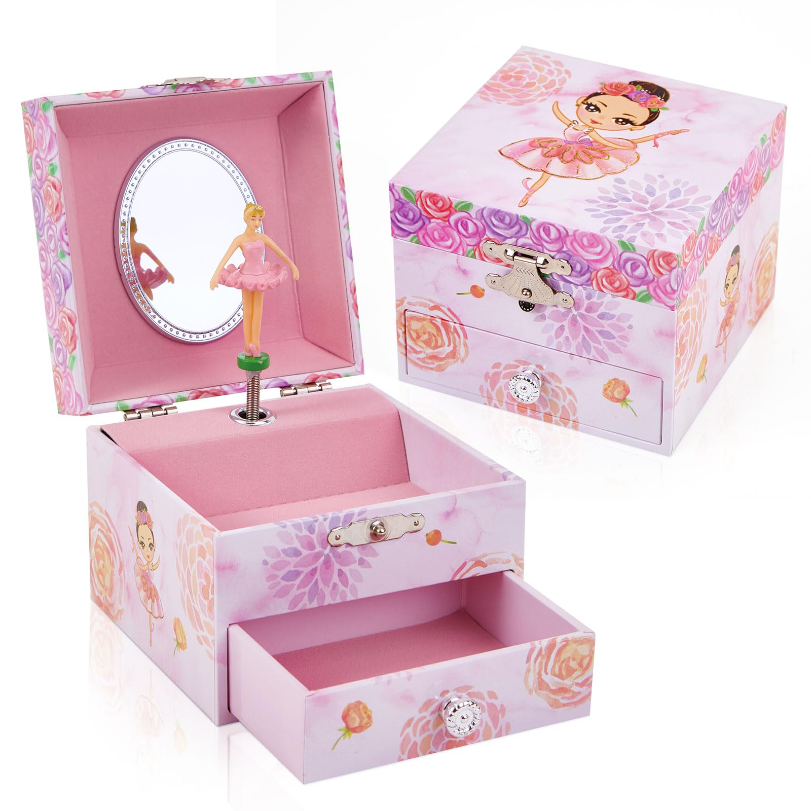 TAOPU Girls Ballerina Musical Jewelry Box with Pullout Drawer and Spinning Ballerina,Cute Music Box for kids Jewel Storage,Gift Choice for Girls Ages 3-12