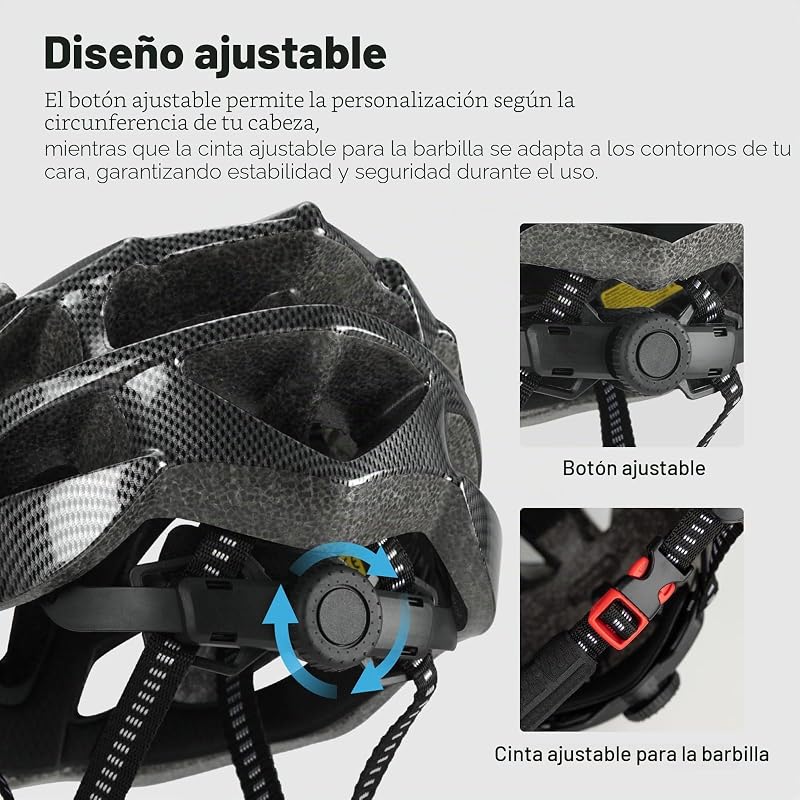 Casco Bicicleta Adulto, Ligero Transpirable Hombre, Carbono M