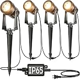 SUNTHIN 4 Pack Outdoor Landscape Lighting with Transformer, LED Spot Lights | Low Voltage Outdoor Yard Lighting, Extendable, IP65 Waterproof Landscape Ground Lights for Garden, Trees &amp; Pathway