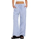 LOMON Striped Gingham Pants Women Summer Fall Pajamas Lounge Boxer Bottoms | Cute Wide Leg Palazzo Pull-On Drawstring Y2k Tro