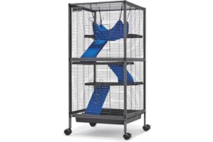 HABUTWAY 45''H Metal Small Animal Cages, Rolling Chinchilla Cage with Removable Ramps, Lagre Critter Nation Cage for Chinchillas/Guinea Pigs/Rabbit, Ferret Cages with Hammock & 4 Tiers, Black