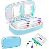 Weekly Pill Organizer 2 Times a Day - Timueetech A6 Waterproof 14 Pill Pouch Bags for Travel, BPA-Free Medicine Storage with Labels & Self-Sealing Design for Vitamins and Supplements, Blue
