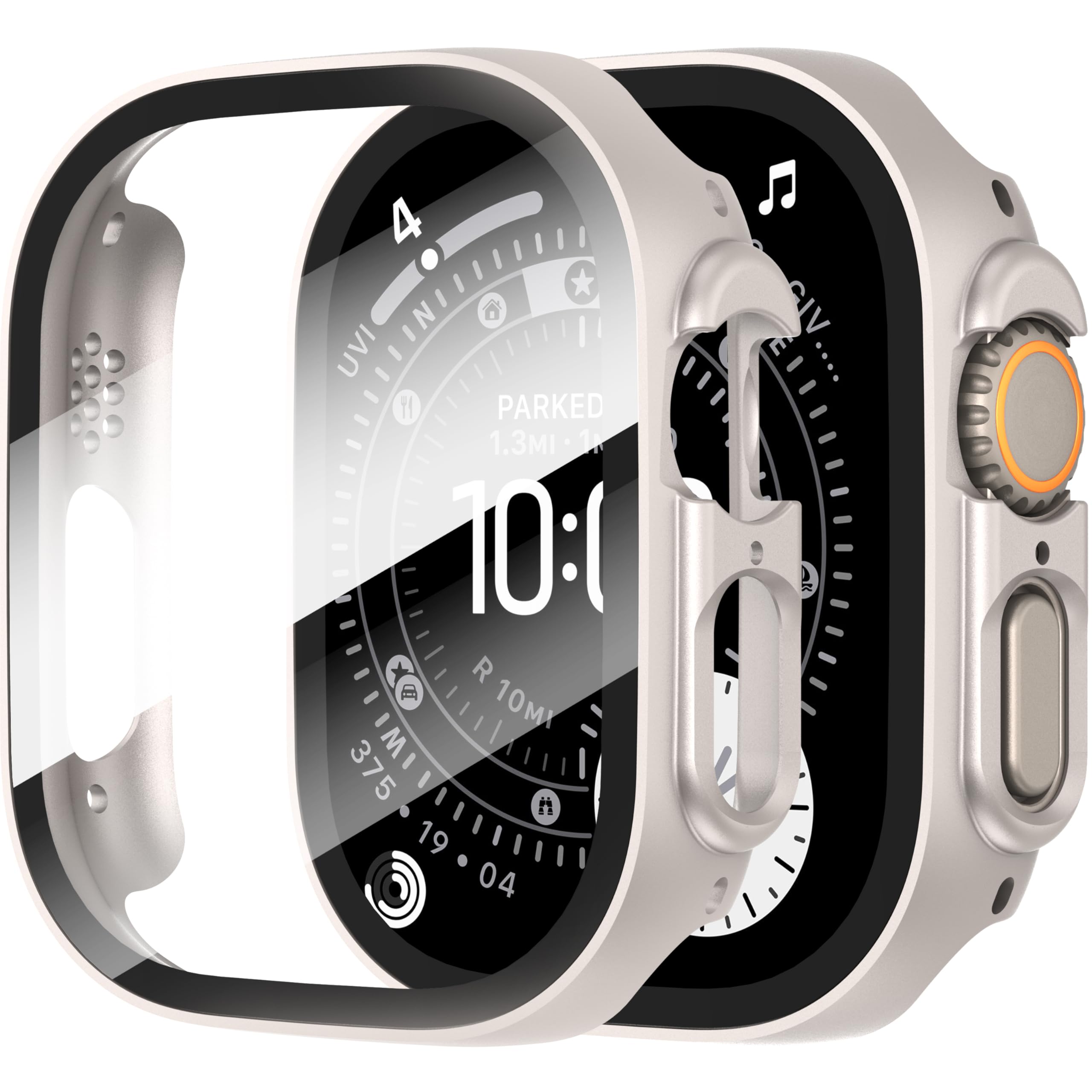 Diruite 2-Pack Screen Protector for Apple Watch Ultra 3/2/1 49mm Tempered Glass Case,All Around Hard Matte PC Protective Cover,Starlight Silver,49mm — image 1