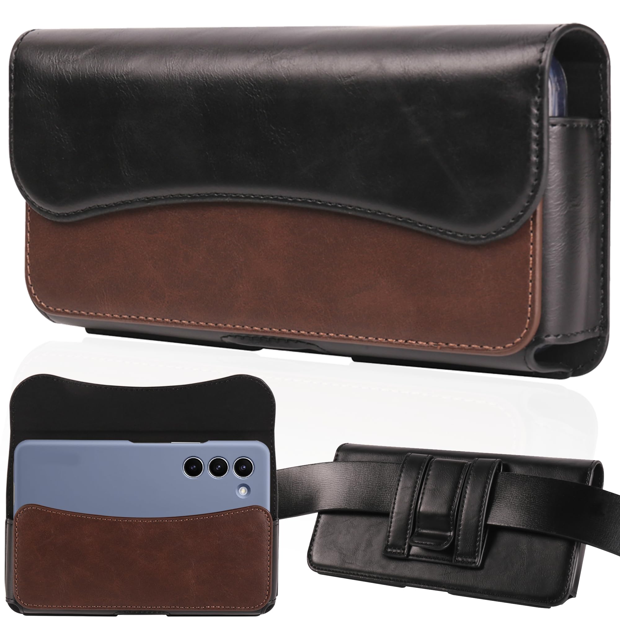 INGIDO Holster for Galaxy S24 Ultra S23 Ultra S22 Ultra 5G Note 20 Ultra 5G Note 10+ Plus 5G - Premium Cell Phone Case with Belt Clip [Magnetic Closure] Phone Belt Holder for Men, Brownish-Black