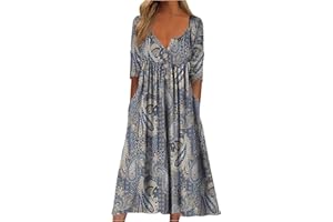 JPVDPA Summer Dresses for Women 2023 Causal Short Sleeve Pockets Dress Floral Print Crewneck High Waist Flowy Midi Dress