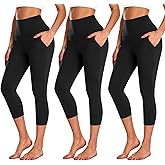 NEW YOUNG 3 Pack Capri Leggings for Women with Pockets-High Waisted Tummy Control Workout Gym Yoga Pants