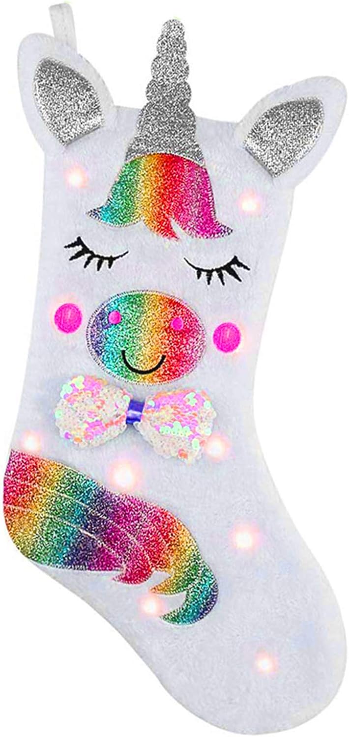 Stockings & Holders - PGYFIS Christmas Stocking with LED Light Sparkly Sequins Stockings for Holiday Decoration