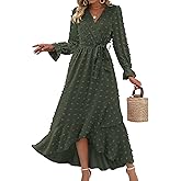 BTFBM Long Sleeve Maxi Dresses for Women Swiss Dot Boho Flowy Slit Cocktail Wedding Guest Dress Spring Clothes 2026