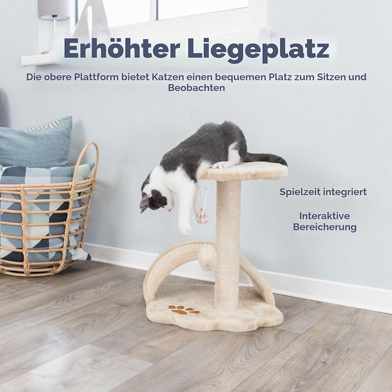 Kratzbaum Vitoria 43 cm in beige/natur – kleiner Katzenbaum für junge & kleine Katzen mit gemütlicher Liegefläche, komfortabel & stabil – 43751