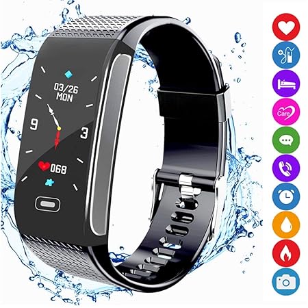 Fitness Armband Tracker Sportuhr Aktivitätstracker Schrittzähler mit Farbanzeige Pulsmesser Monitor Wasserdichte IP67 SMS SNS